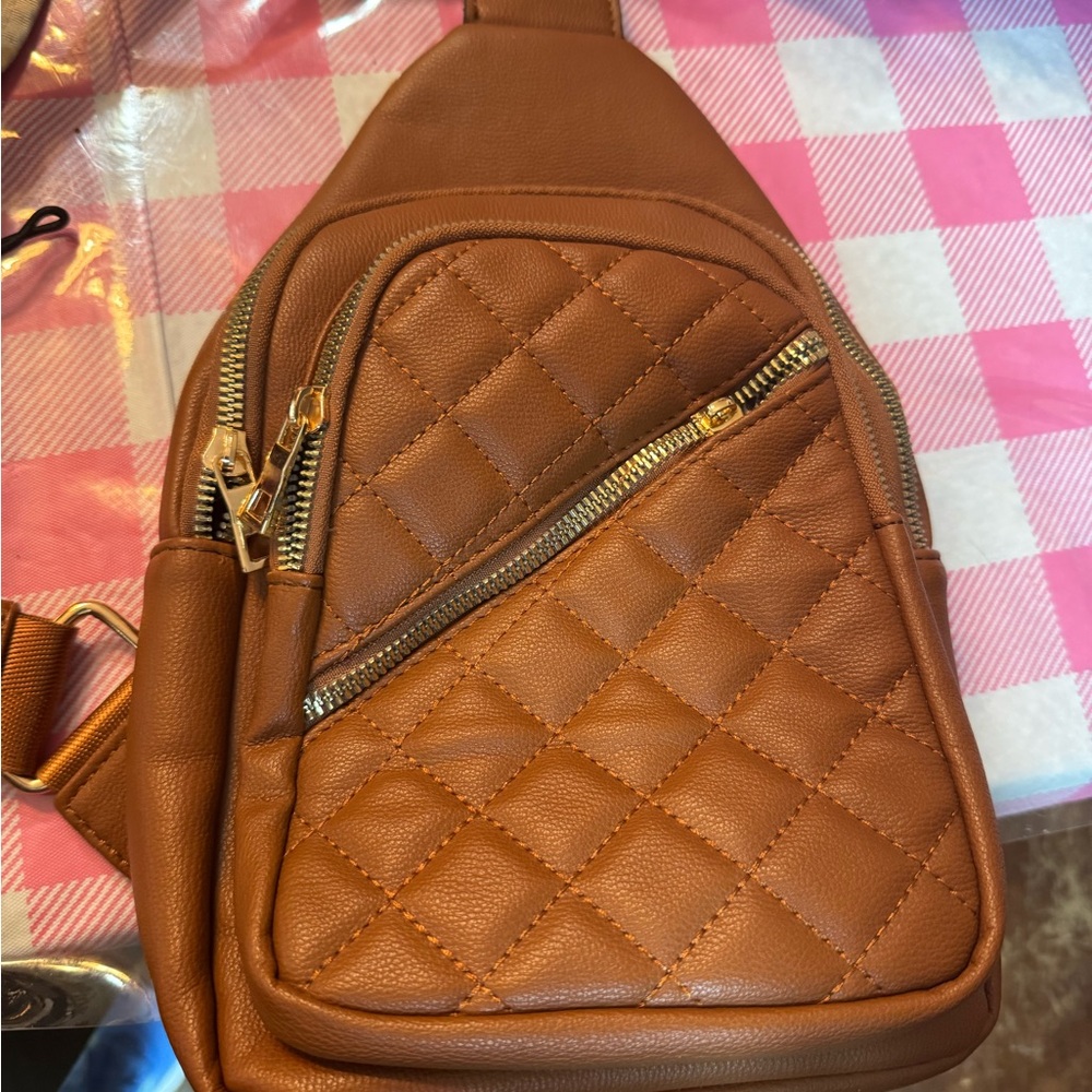 Quilted Brown Leather Crossbody Bag